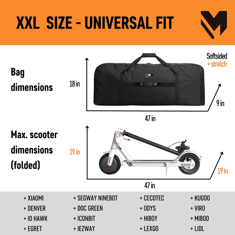 lamaki Electric Scooter Bag Transport & Storage - Universal Size - Heavy Duty Nylon 1680D, Foldable, Metal Zippers, Straps for Handle Bars - Electric Scooter Carrying Bag