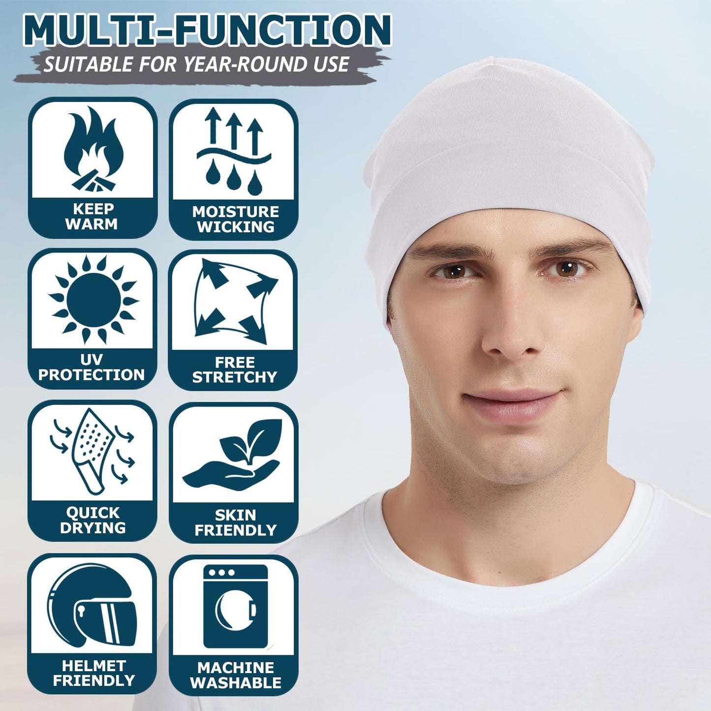 100% Cotton Skull Caps Beanie Sleeping Hats for Men Women 4-Pack Multi