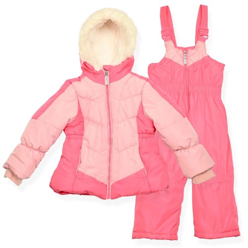 Arctic Quest Little Girls Bib Snow Pants and Ski Jacket Water-Resistant Snowsuit For Kids Winter Jacket For Girls, Pink Lemonade, 5-6