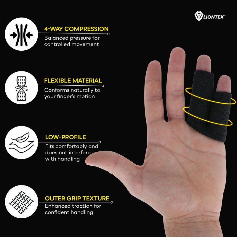 LIONTEK Pinky-Ring Flow Finger Sleeve V3 Pair — Joint Support & Compression for Activity, BJJ, Fitness, Volleyball, Basketball, and More (Large)