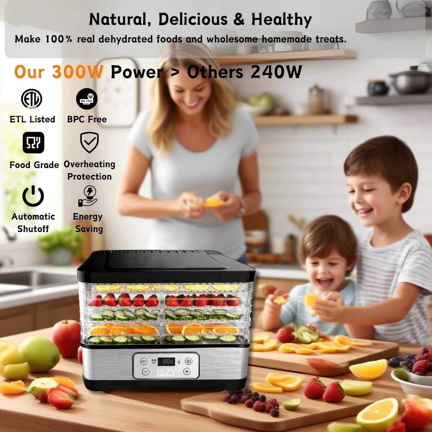 Food Dehydrator, Dehydrators for Jerky Beef Fruit, 300W 158 ℉ Temperature Control & 24H Timer Food Dryer with 5 BPA-Free Trays Fruit Dryer for Herb, Fruit, Dog Treats (Black)