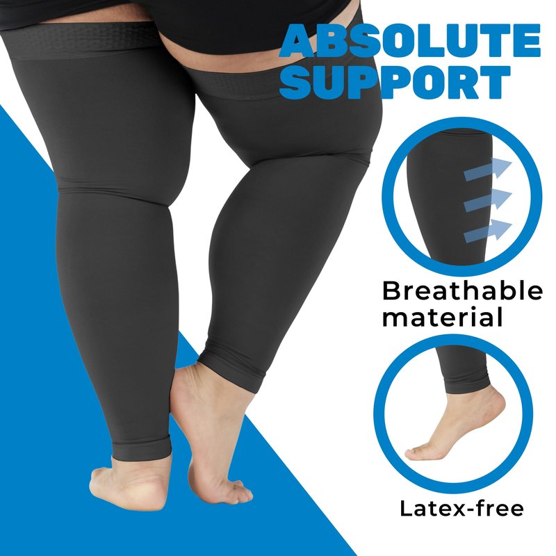ABSOLUTE SUPPORT 6XL Plus Size Compression Footless Stockings 20-30mmHg - Extra Large Unisex Opaque Compression Support Sleeve for Pregnancy, Diabetic, Sclerotherapy, Arthritis - Black, 6X-Large
