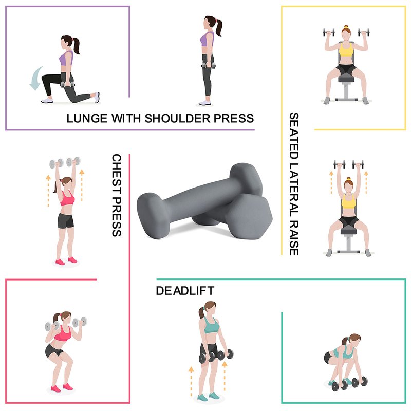 Balelinko Home Gym Equipment Workouts Strength Training Weight Loss Pilates Weights Yoga Sets Weights for Women, Men, Seniors and Youth, 9LB Grey, Pair