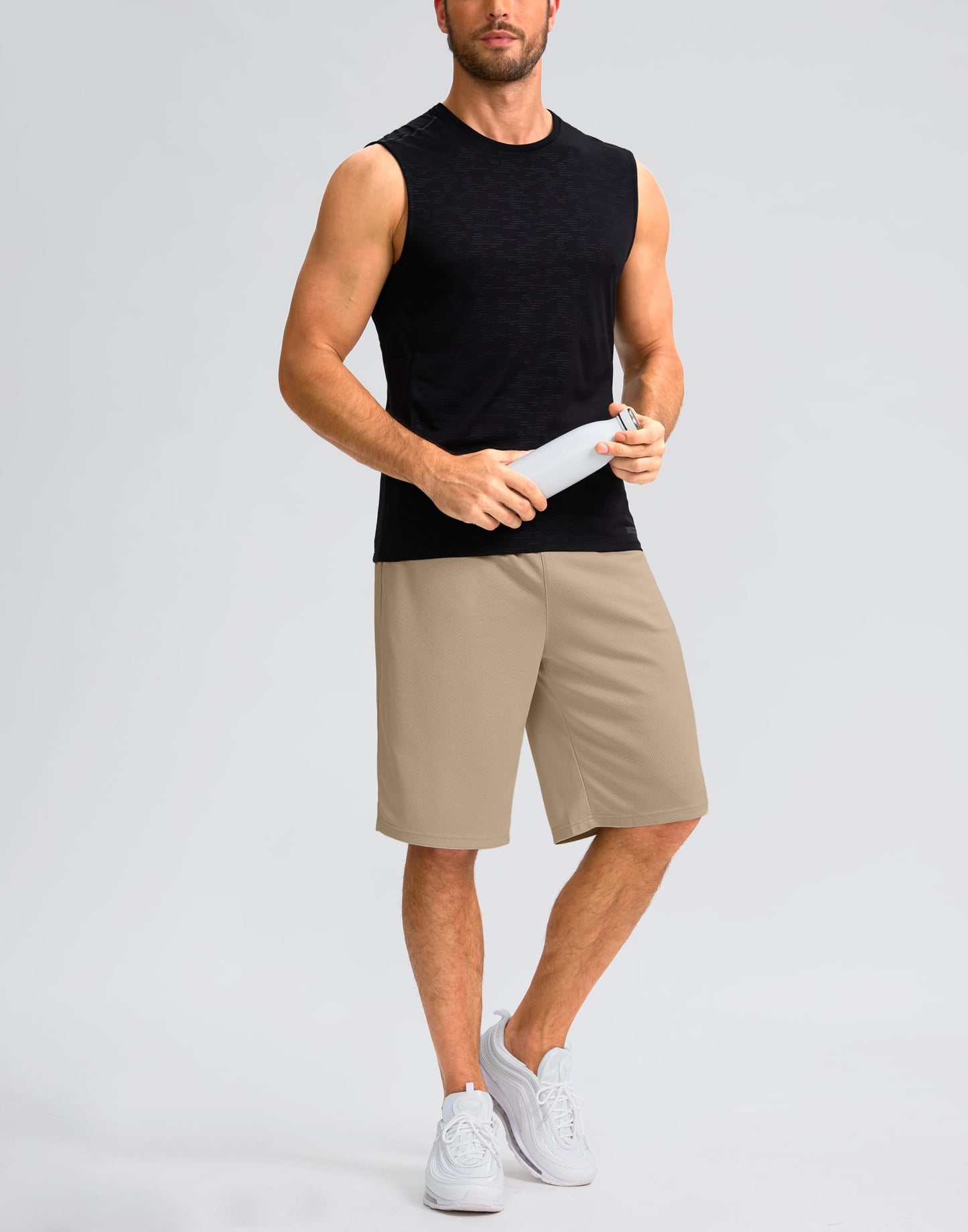 G Gradual Men's Athletic Shorts with Pockets 9" / 11" Long Basketball Shorts Lightweight Quick Dry Gym Workout Shorts for Men(Light Khaki,XL)