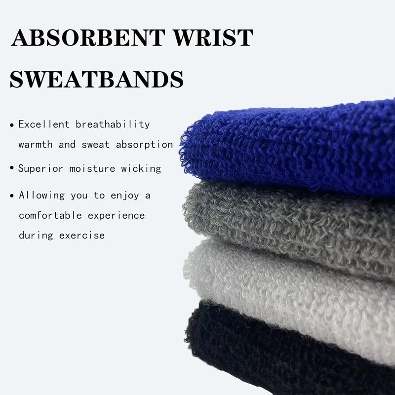 Moisture-Wicking Sweatbands for Men & Women - 6 Pack Athletic Cotton Terry Cloth Wristbands | Ideal for Tennis, Basketball, Running, Gym - White