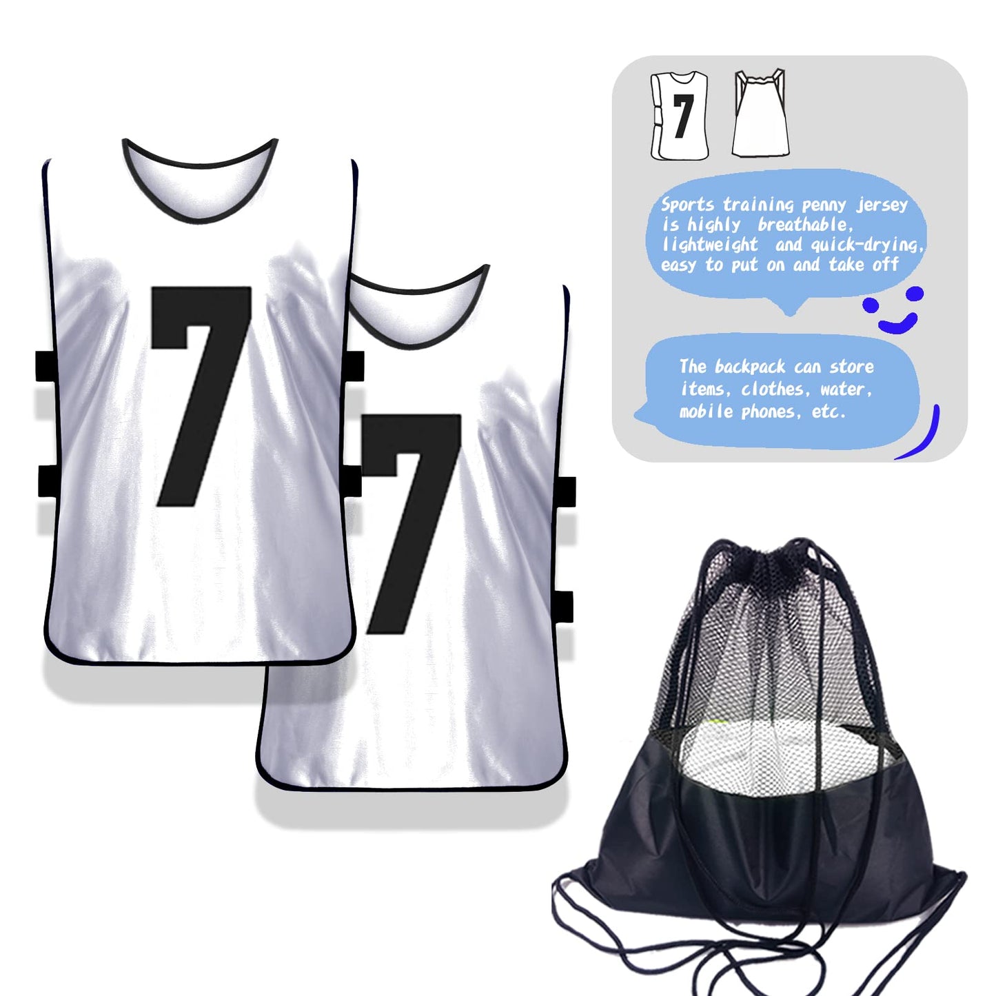 PULUOMASI 12 Pcs Team Sports Pinnies for Youth,Numbered Practice Jerseys
