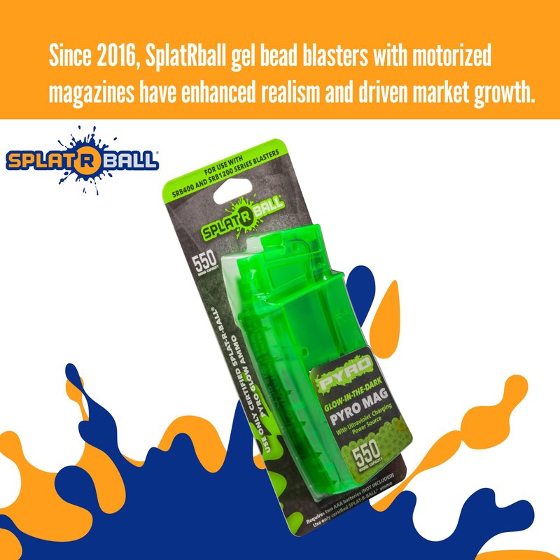 SplatRBall Pyro Glow‑in‑The‑Dark Gel Bead Blaster Magazine - 550 Round Capacity - LED - Green