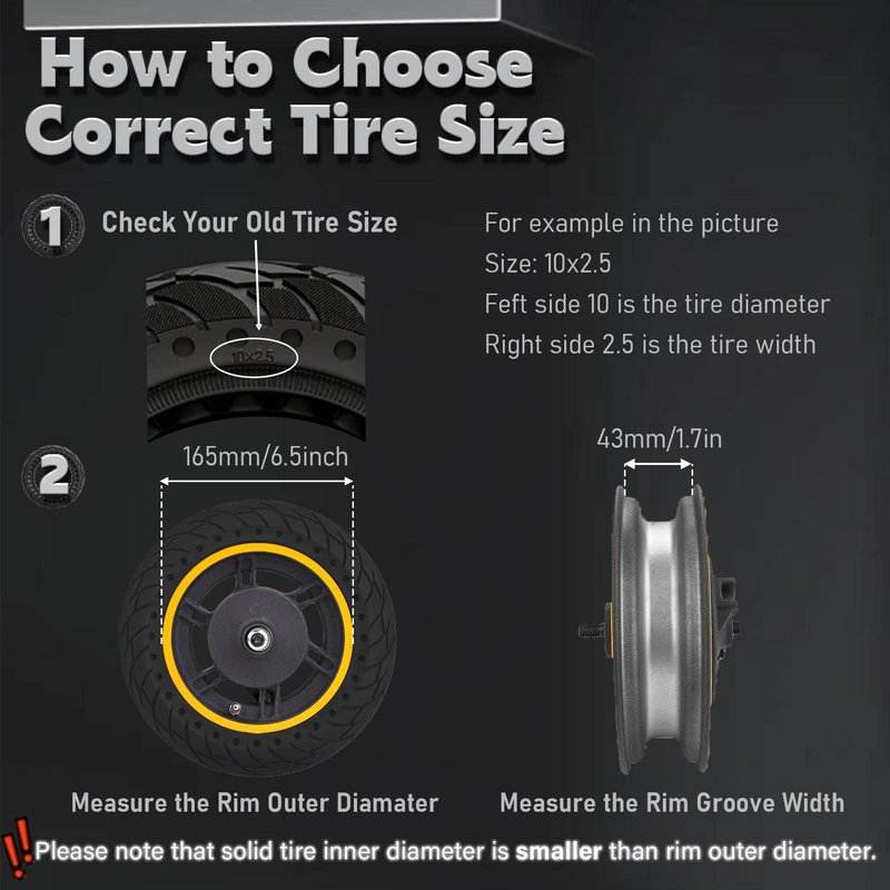 Felixstory 10x2.5 Inch Solid Tire, Fit for 60/70-6.5 Original Tire, Fit for Hiboy S2 MAX/MAX Pro/ max3 NAVEE S65C OKAI EA10/ ES520B Hover-1 Alpha ESKUTE MAX Zero 10/ 10x Electric Scooter, Black 2pcs