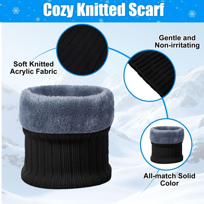 Chicingyou 8 Pcs Winter Warm Beanie Hat Scarf Glove Socks Set for Men Fleece Lining Thermal Knitted Earflap Cap Gift Outdoor(Black Gloves)