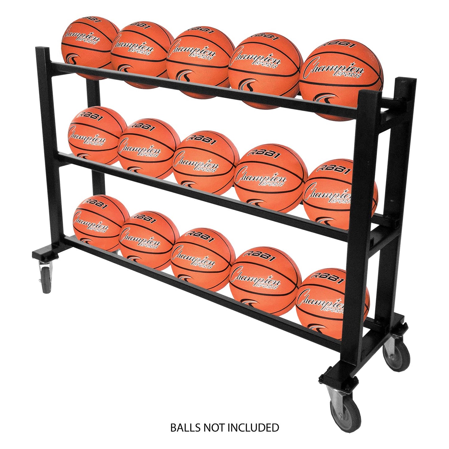 Champion Sports Deluxe Heavy Duty Basketball Storage Rack Cart with Locking Swivel Caster Wheels, 15 Ball Capacity (Black)