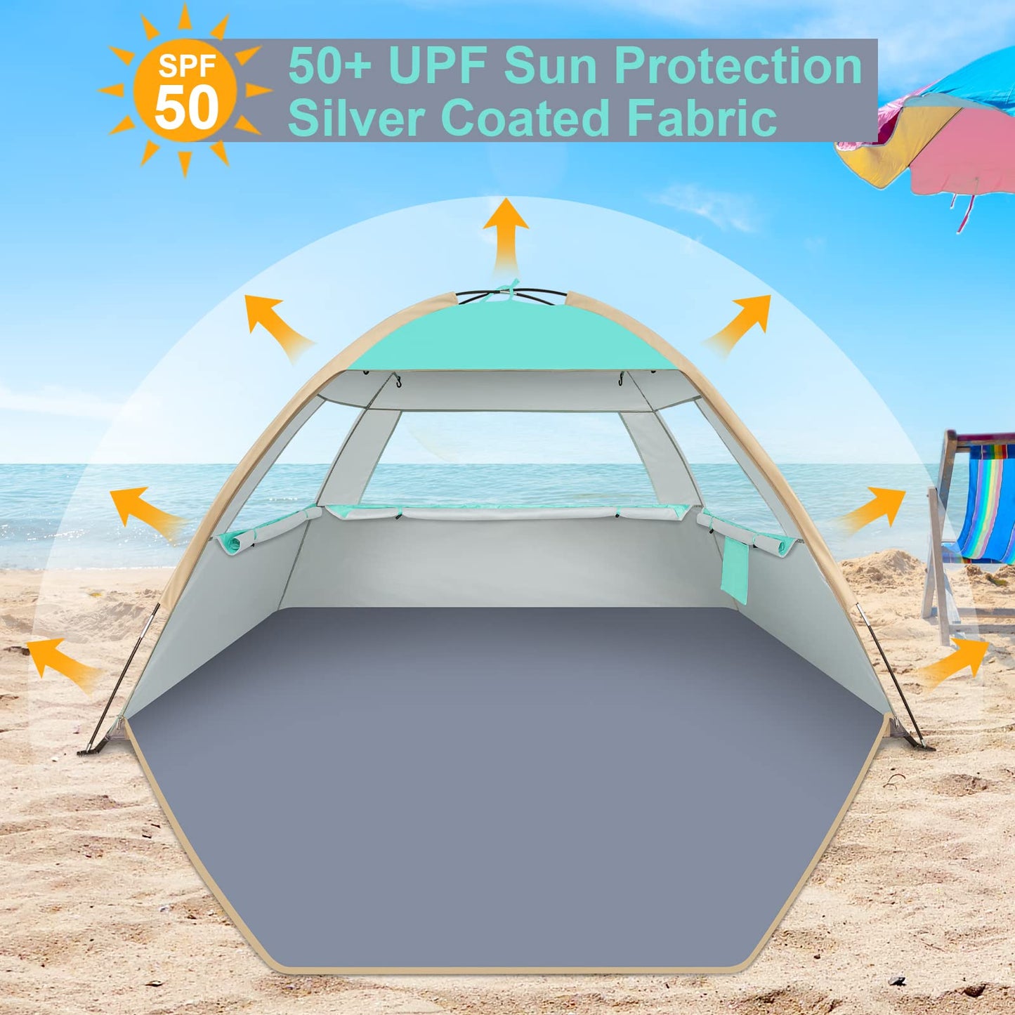 Gorich Beach Tent Sun Shelter for 3/4-5/6-7/8-10 Person with UPF 50＋ UV Protection, Lightweight & Easy Setup Beach Shade Canopy, Portable Beach Shade Tent Beach Cabana