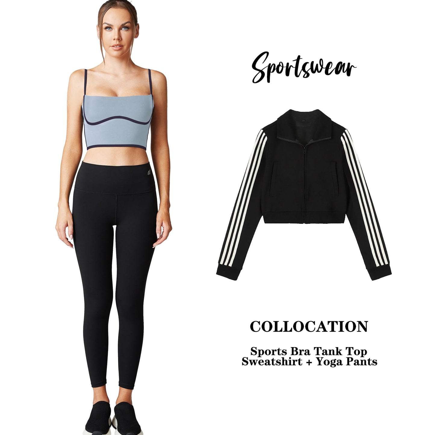 Move With You Sleeveless Spaghetti Strap Padded Sports Bra Tank Tops Square Neck Double Layer Workout Fitness Basic Crop Tops(Grey & Navy,XL)