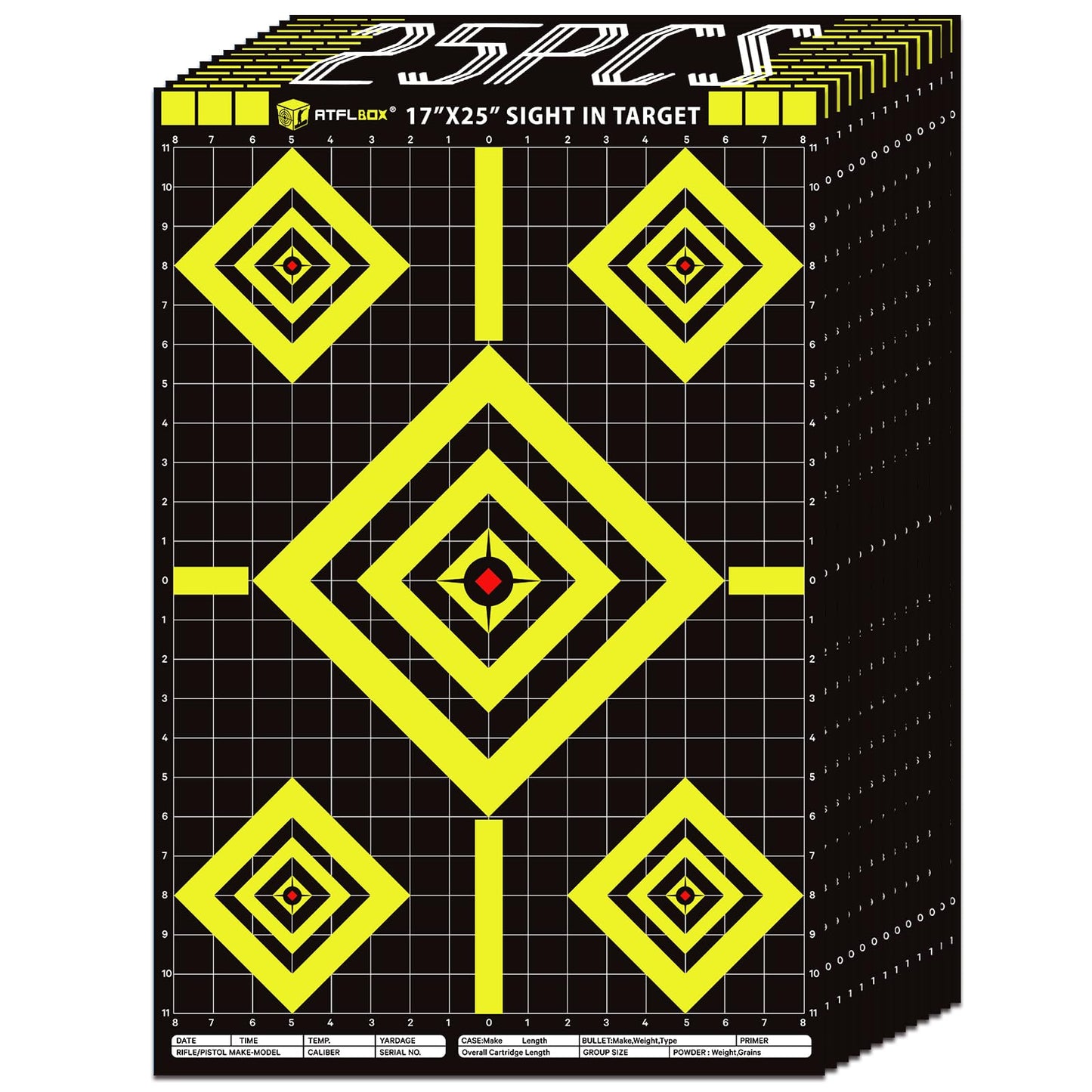 Atflbox Sight in Shooting Range Paper Target, 17X25 Inch High Visibility Target Paper for Indoor and Outdoor Shooting Practice, Suitable for Handgun, Pistol, Rifle, Airgun, Pellet BB Gun (25 Pack)