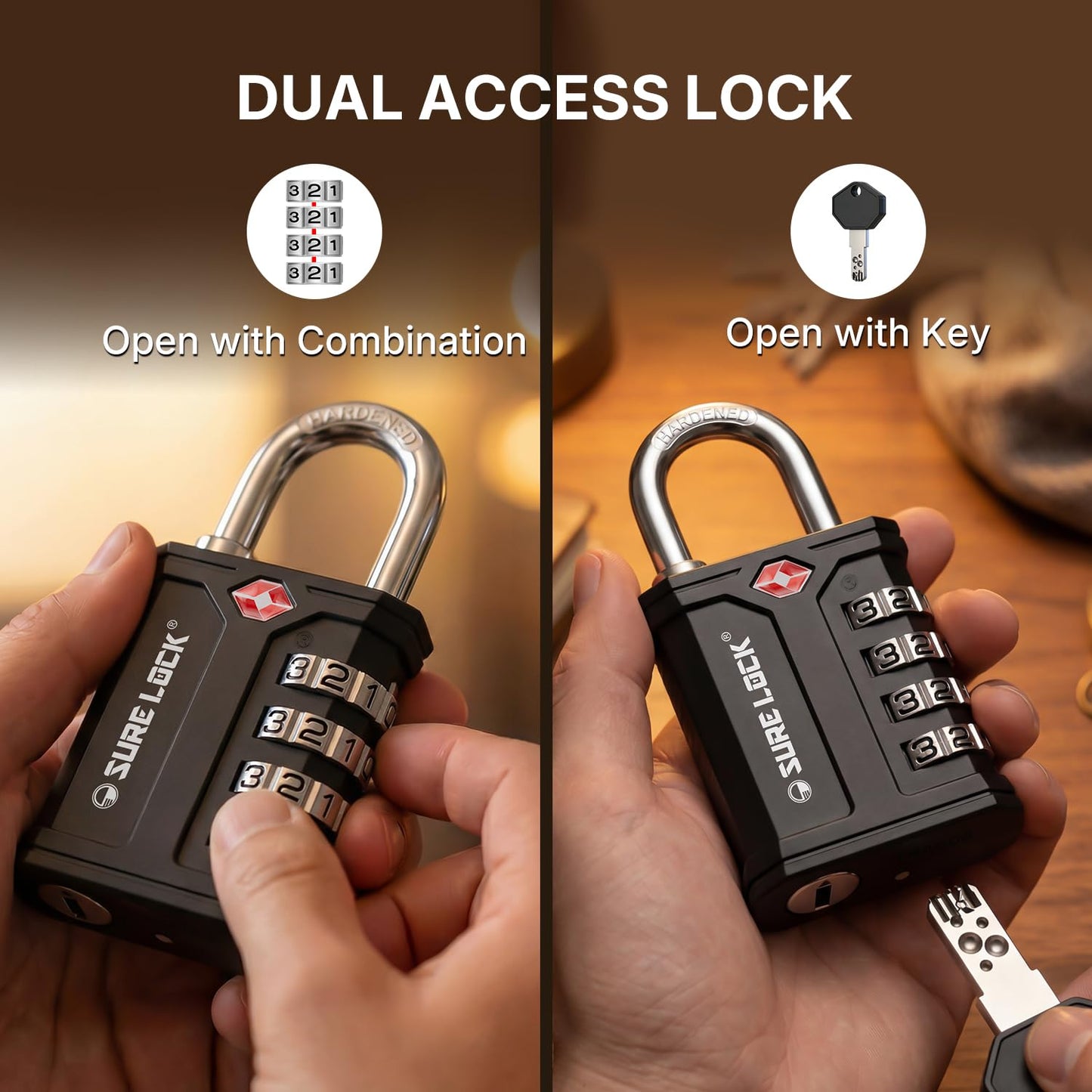 SURE LOCK TSA Accepted 4 Dig Heavy Duty Big Combination Luggage Padlock All Metal Travel Lock for Equipment Hard Case Luggage Gun Case Gym Locker Pelican Vault Lock (1, Grey)