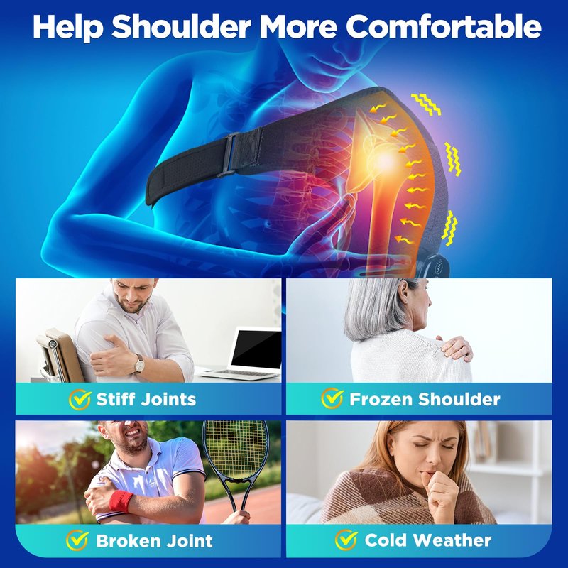FAMILY‎ HEALTH Cordless Portable Shoulder Heating Pad & Massager, Heating Vibration Shoulder Wrap, Shoulder Brace for Pain Relief, Rotator Cuff Support for Men & Women, Black