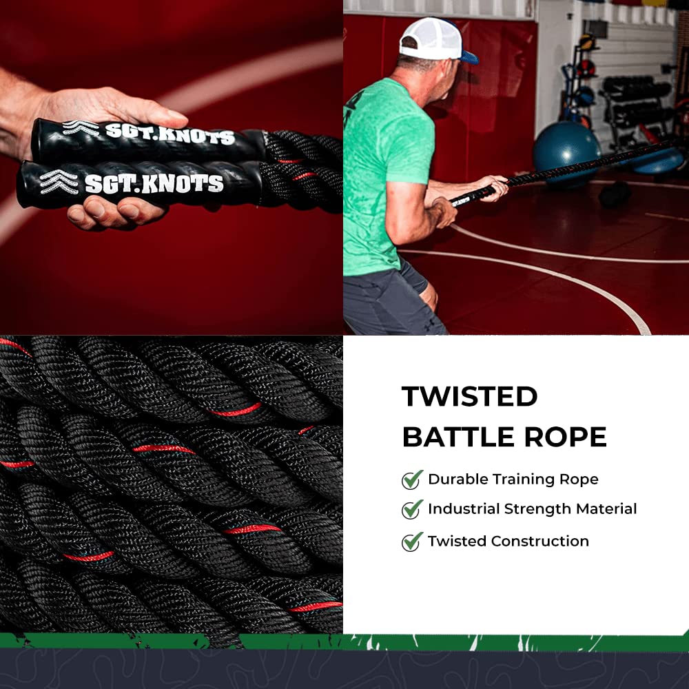 SGT KNOTS Twisted Battle Rope - Weighted Exercise Rope for Strength Training, CrossFit, Battling, Climbing & the Gym (1.5" x 30ft)