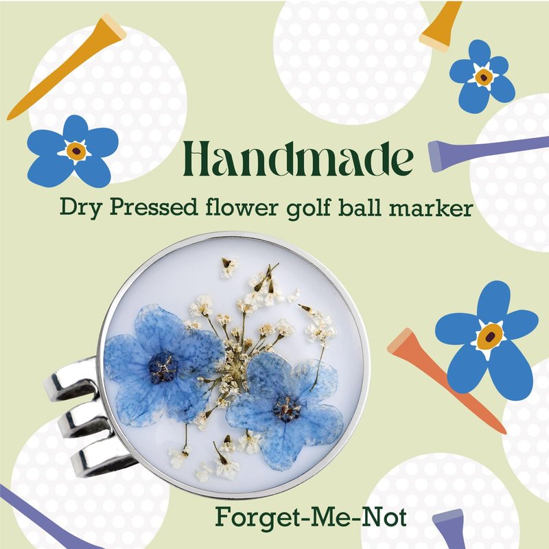 E TRUEE Golf Ball Marker hat Clip with Ball Marker, Handmade Pressed Flower Golf Marker, Golf Gifts, Golf Accessories for Women