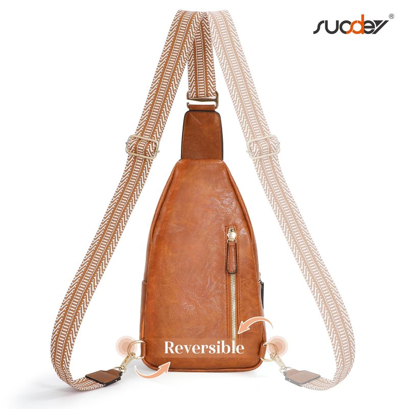 SUOSDEY Sling Bags for Women Crossbody Leather Sling Backpack Chest Bag Shoulder Bags for Casual Traveling Hiking Cycling brown