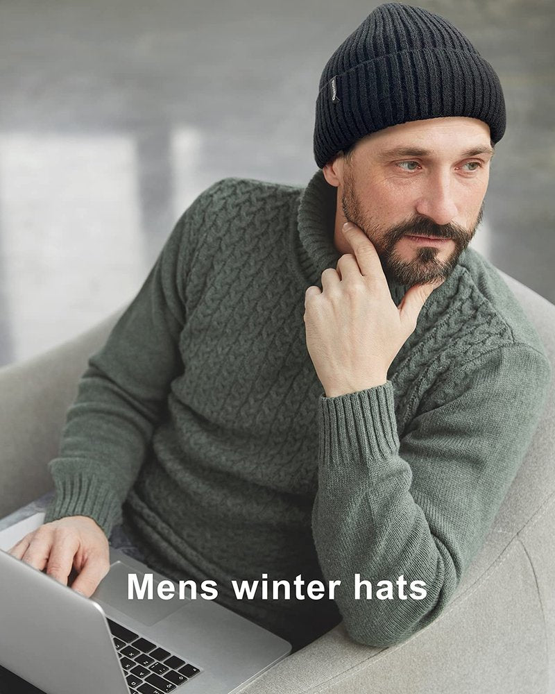 Ocatoma Beanie for Men Women Warm Winter Knit Cuffed Beanie Soft Warm Ski Hats Unisex Chocolate Brown
