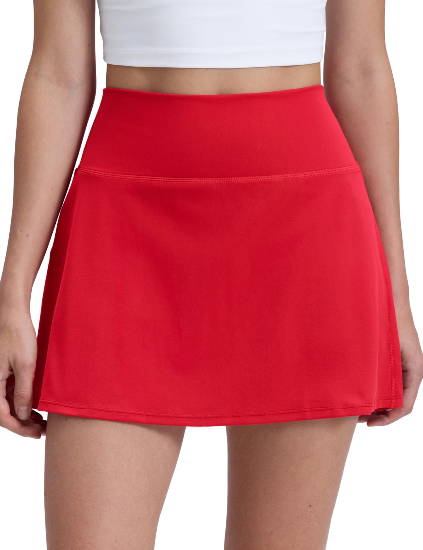 CRZ YOGA Butterluxe High Waisted Tennis Skirts for Women - Mini Lined A Line Golf Casual Skort with Inner Pockets Aurora Red Medium