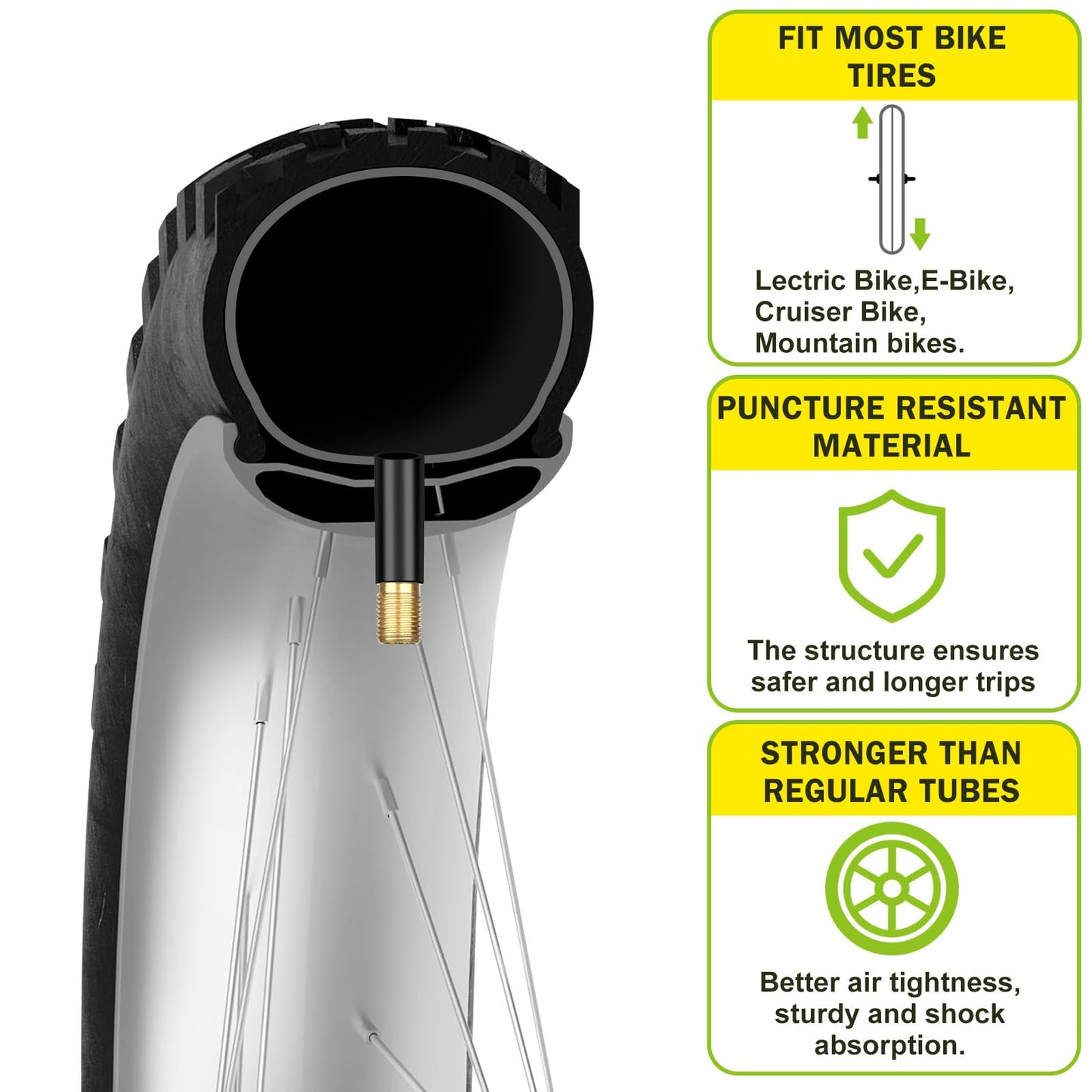 Hydencamm 4 Pack 26x4.0 Fat Bike Tube, 26'' x 3.5/4.0 AV Schrader Valve, Premium Butyl Fat Tire Tube 26x4 with 2 Tire Levers, 26x4 Tube Compatible with Mountain, City and Road Bikes, E-Bike, Fat Bike