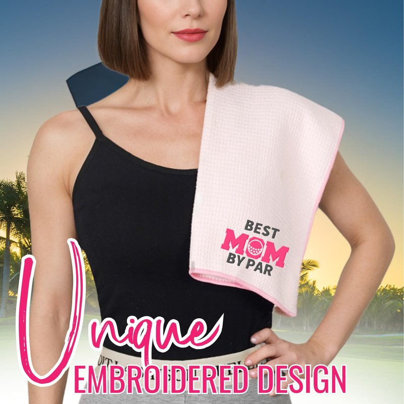 CybGene Mom Golf Towels, Mom Gifts Golf Accessory for Golf Bags, Golf Gifts for Women, Retirement, Birthday, Christmas, 16”x 24” Microfiber Golf Towel
