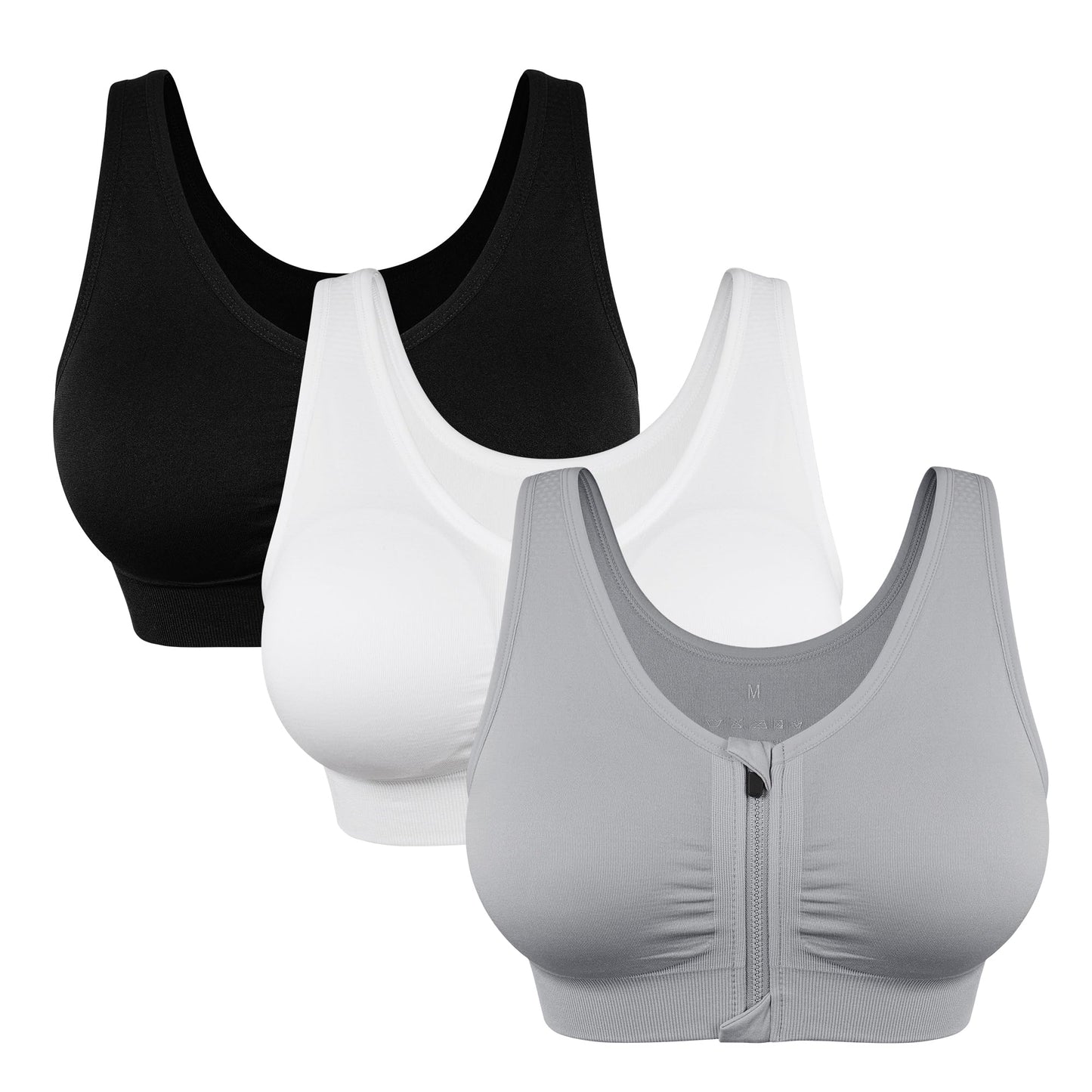 Women's Zip Front Sports Bra Wireless Post-Surgery Bra Active Yoga Sports Bras