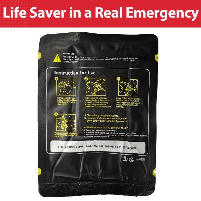 Quick Blood Clotting Emergency Gauze 3" x 145" (2 Pack)- Sterile Hemostatic Z-Folded Compressed Gauze 6-Ply (2 Pack) for First Aid, Combat, Survival, IFAK Trauma Kit Supplies Refill (STAMEN) ﻿