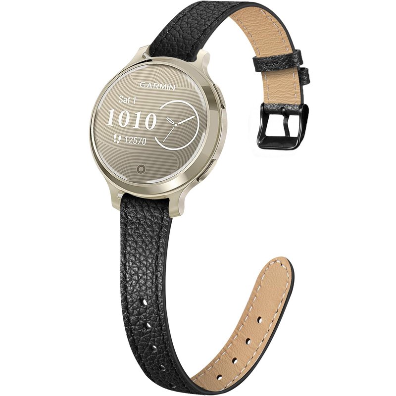 HQzon Slim Leather Band Compatible with Garmin Lily 2/Lily 2 Classic/Active, Genuine Leather Thin Soft Replacement Strap for Women Men