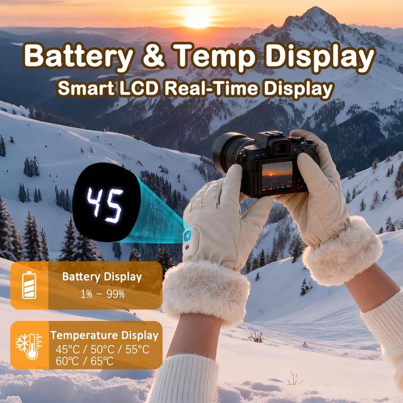 yoostooper Women's Heated Gloves, Off-White Glove with Palm & Back Heating Function, Rechargeable Touchscreen Gloves for Winter Outdoor Activities (Driving, Walking, Camping) - Medium
