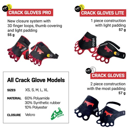 Ocun Crack Gloves Pro for Advanced Rock & Crack Climbing, Lightweight Protective Outdoor Recreation Gloves, Small