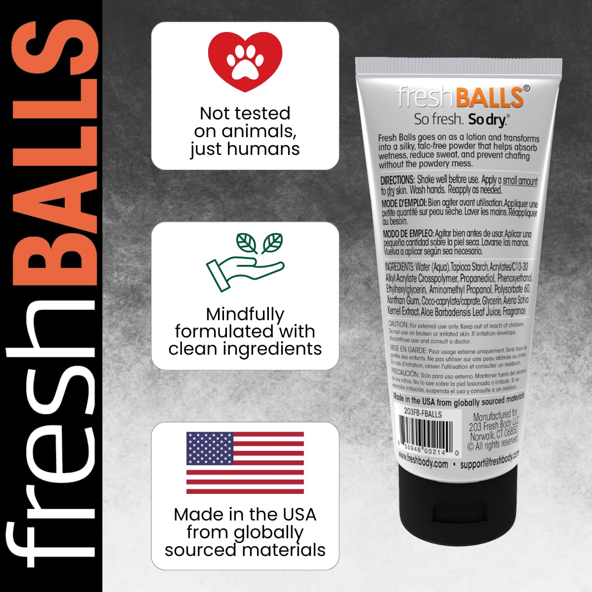 Fresh BALLS Cream - Men's Anti-Chafing Comfort Soothing Lotion to Powder - Ball Deodorant and Hygiene for Groin Area - The Original Anti Friction Cream for Men, 3.4 fl oz