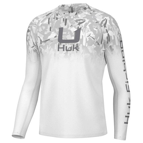 HUK Men's Standard KC Scott Patterned Pursuit, Performance Fishing Shirt, Apex Vert Fade-White, Large