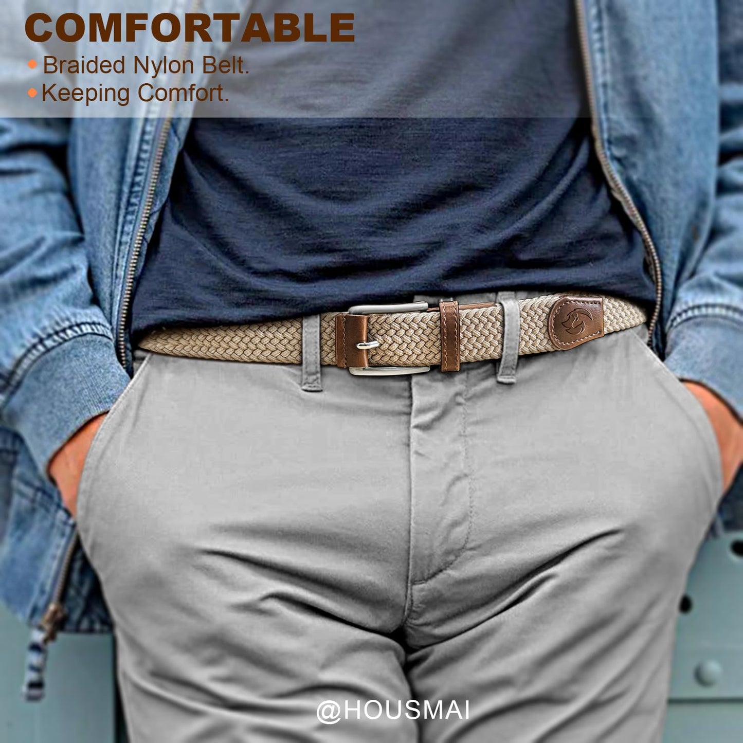 Housmai Stretch Braided Belt for Men -Mens Gift Elastic Woven Golf Belt 1 3/8"- for Golf Jeans Casual Wear