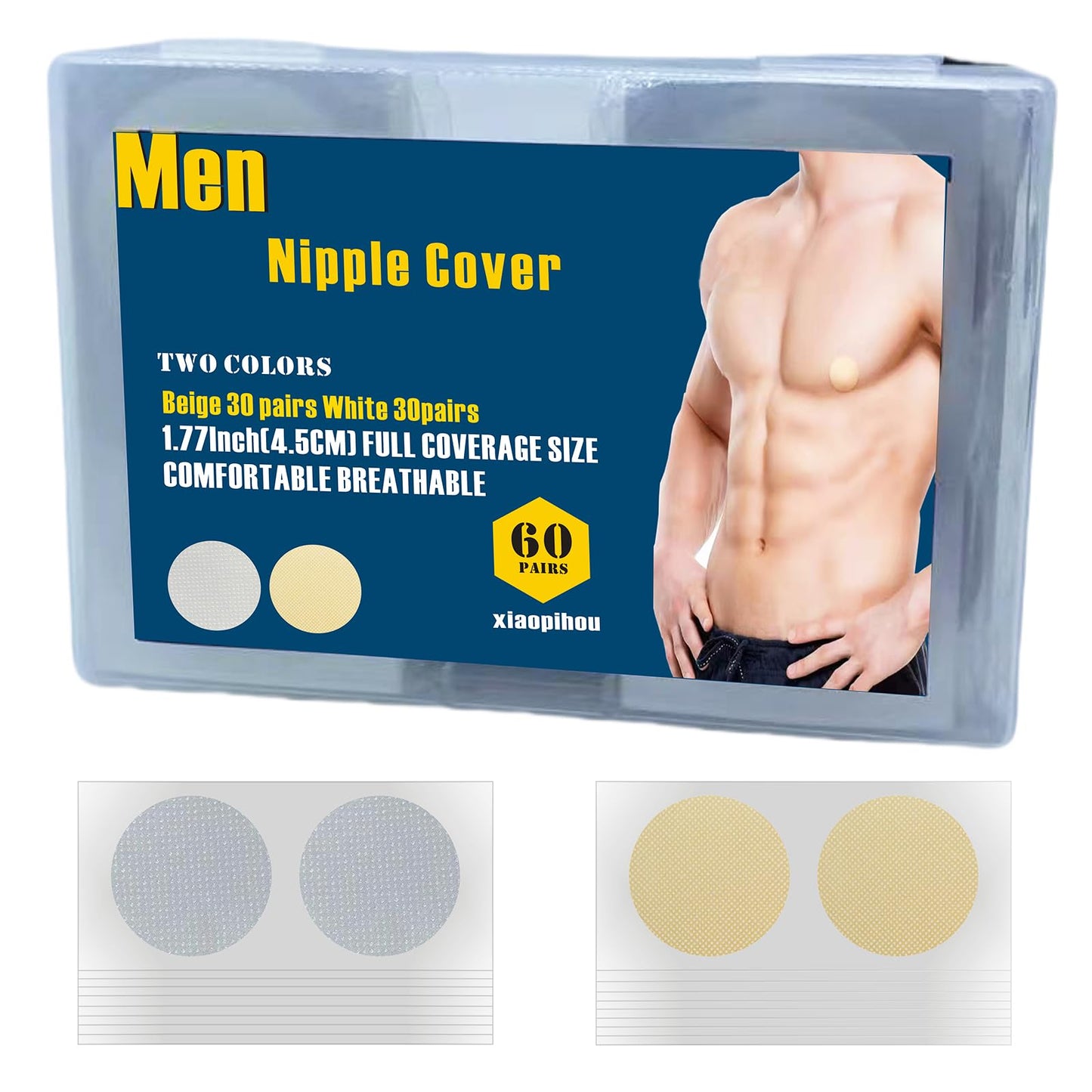 xiaopihou 60 Pairs mens nipple covers, Men's Sports Nipple Cover, Hide Nipple Cover,Nipple Guard,Anti-Friction Guard,Nip Protector (Beige 30 pairs White 30pairs)(60)