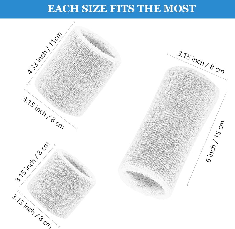 Moisture-Wicking Sweatbands for Men & Women - 6 Pack Athletic Cotton Terry Cloth Wristbands | Ideal for Tennis, Basketball, Running, Gym - White