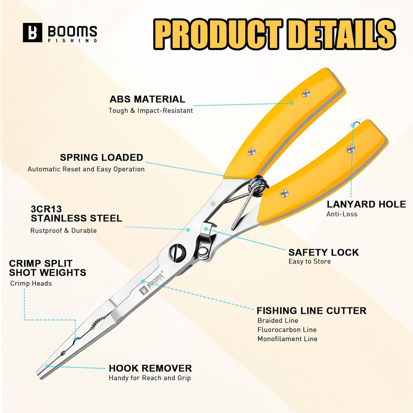 Fishing Pliers Hook Remover - 8" Long Nose Stainless Steel Tool for Saltwater | Braid Line Cutters with Lanyard & Safety Lock