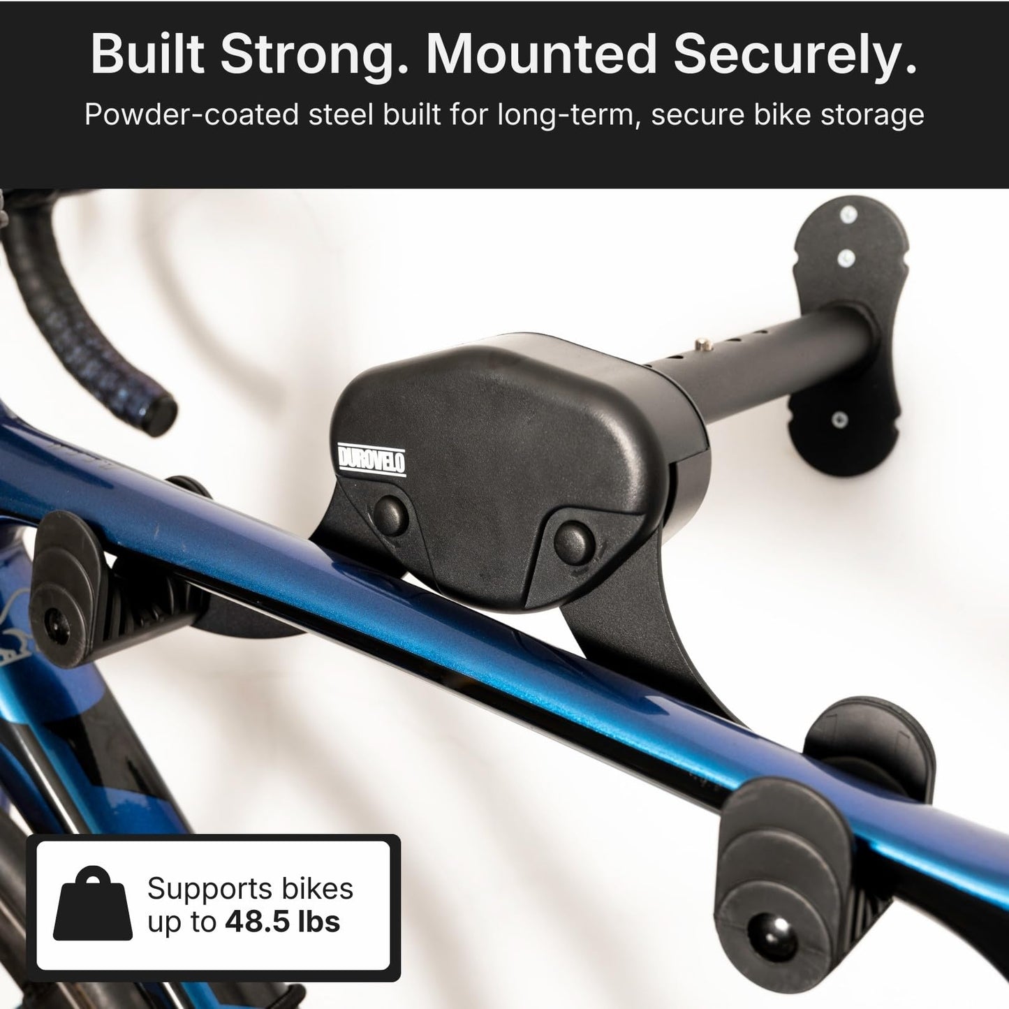 DUROVELO Bike Wall Mount - Horizontal Wall Hanger, Adjustable Design for Road, Mountain and Hybrid Bikes up to 48.5 lbs - Space-Saving Bike Rack for Garage or Apartment - Sturdy Indoor Bicycle Storage