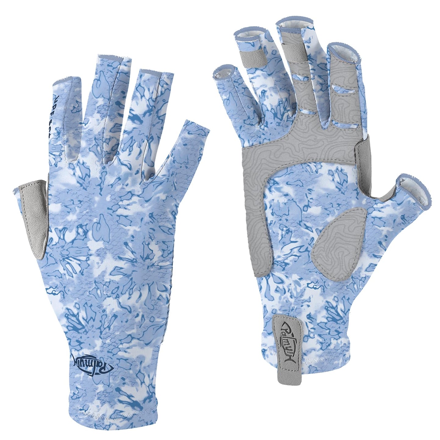 Palmyth UV Protection Fishing Fingerless Gloves UPF50+ Sun Gloves Men Women for Kayaking, Hiking, Paddling, Driving, Canoeing, Rowing（Ice Blue，Large）