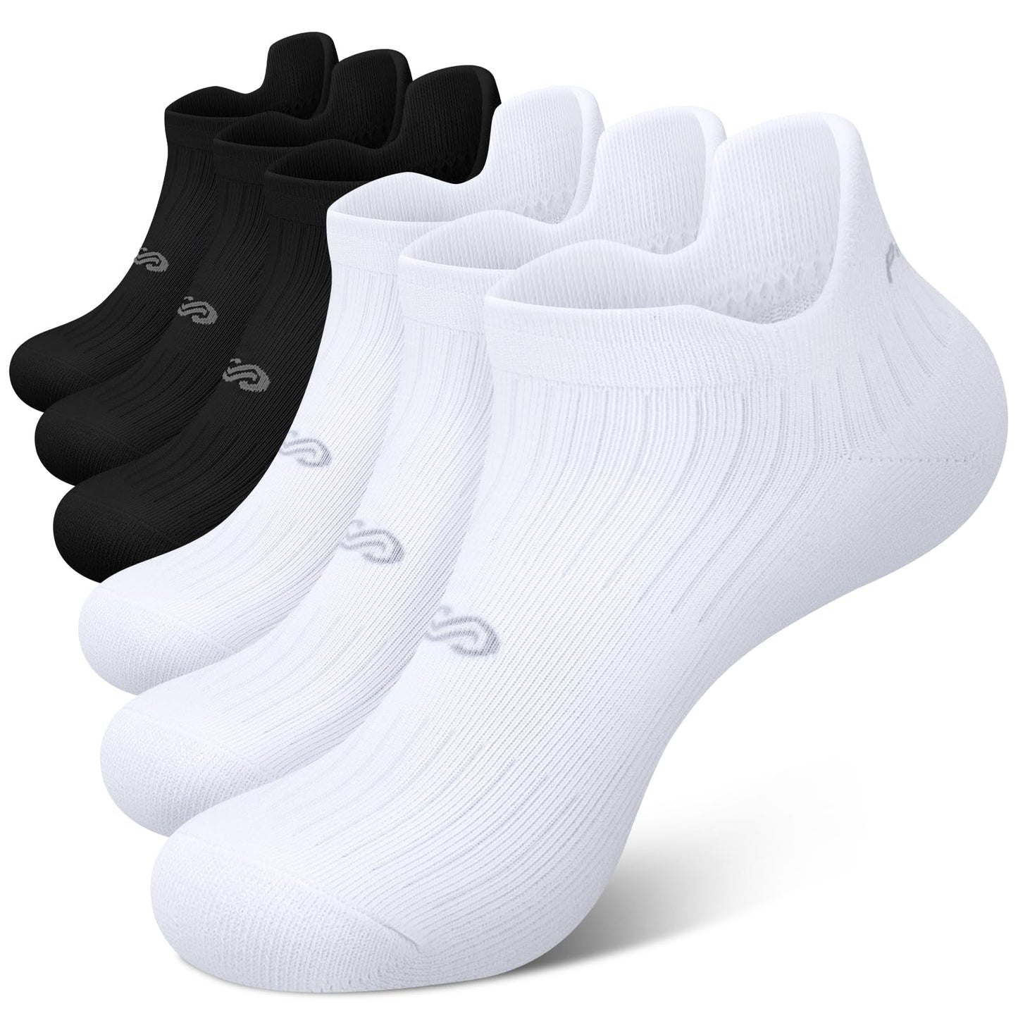PAPLUS 6 Pairs Running Socks Men and Women - Cushioned Moisture Wicking Anti-Blister Mens Ankle Socks (black+white)