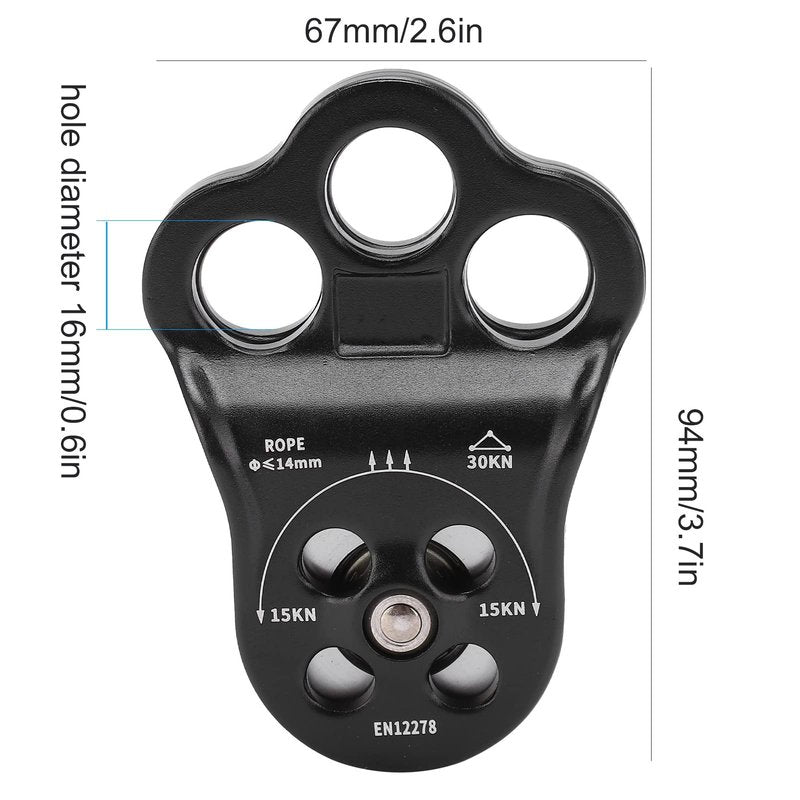 30KN Dual Bearing Hitch Climber Pulley, for Arborist Tree Climbing with 3 Holes Side Plate