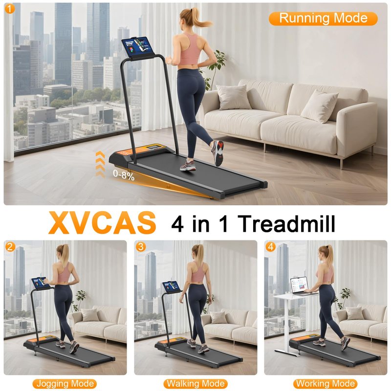 Walking Treadmill Pad with Incline and Handle Bar, Silent and Fitness Equipment, Treadmill with 4-in-1 Modes, Easy Assembly, Portable Home Gym Equipment (Yellow)
