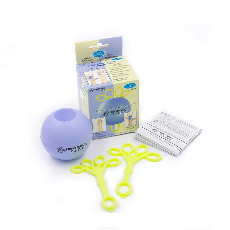 Handmaster Plus Physical Therapy Hand Exerciser - Forearm Exerciser with Stress Relief Ball - Hand Therapy Balls for Exercise, Training - Finger Exerciser & Strengthener - Soft Tension, Purple