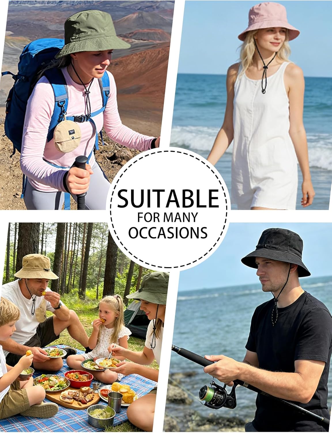 Packable Bucket Hat - Splash-Proof Lightweight Fishing & Hiking Hat | Adjustable Chin Strap
