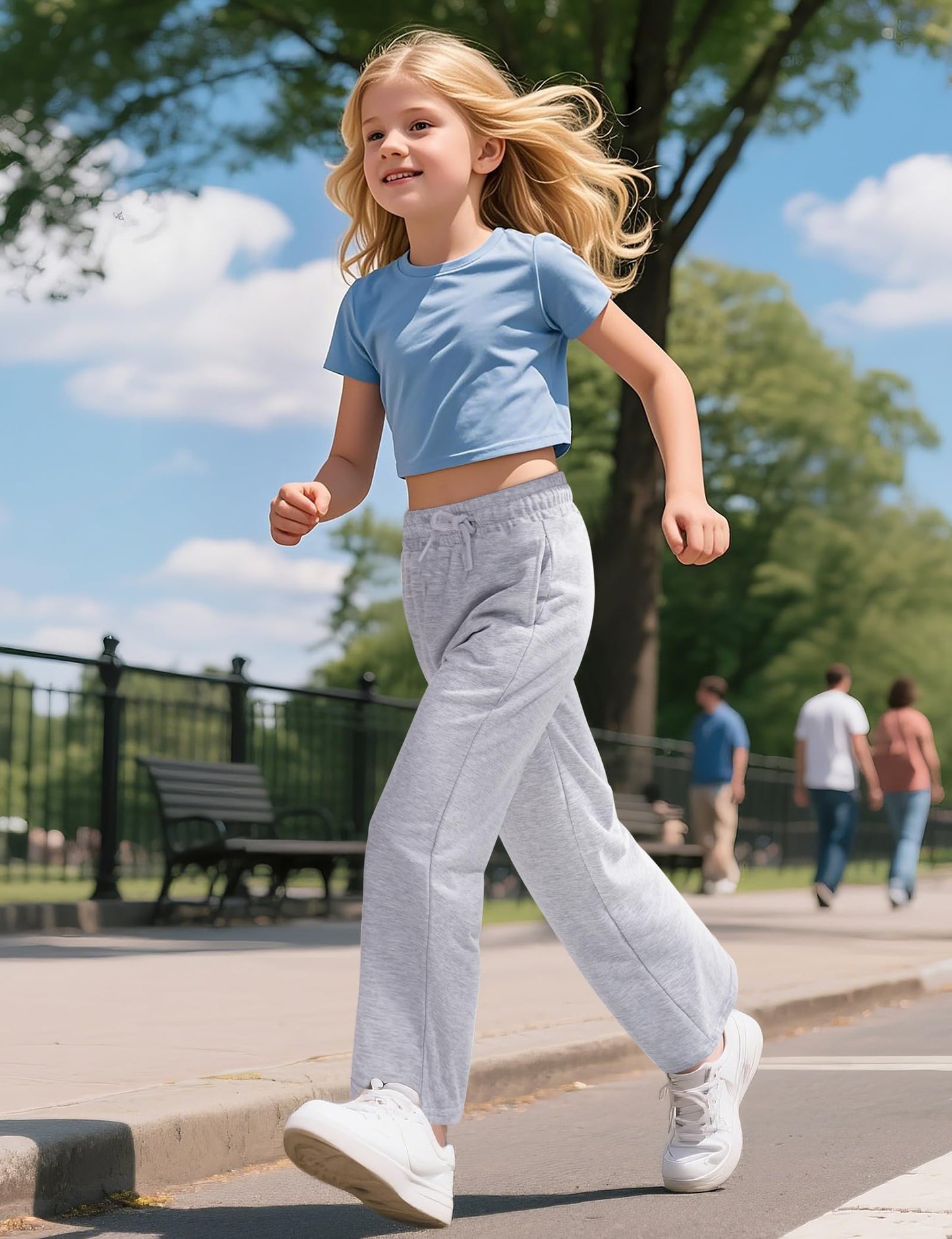 NUMYEAN Girls Sweatpants Straight Leg French Terry Joggers Baggy Sweatpants for Teen Girls Size 11-12Y Light Gray