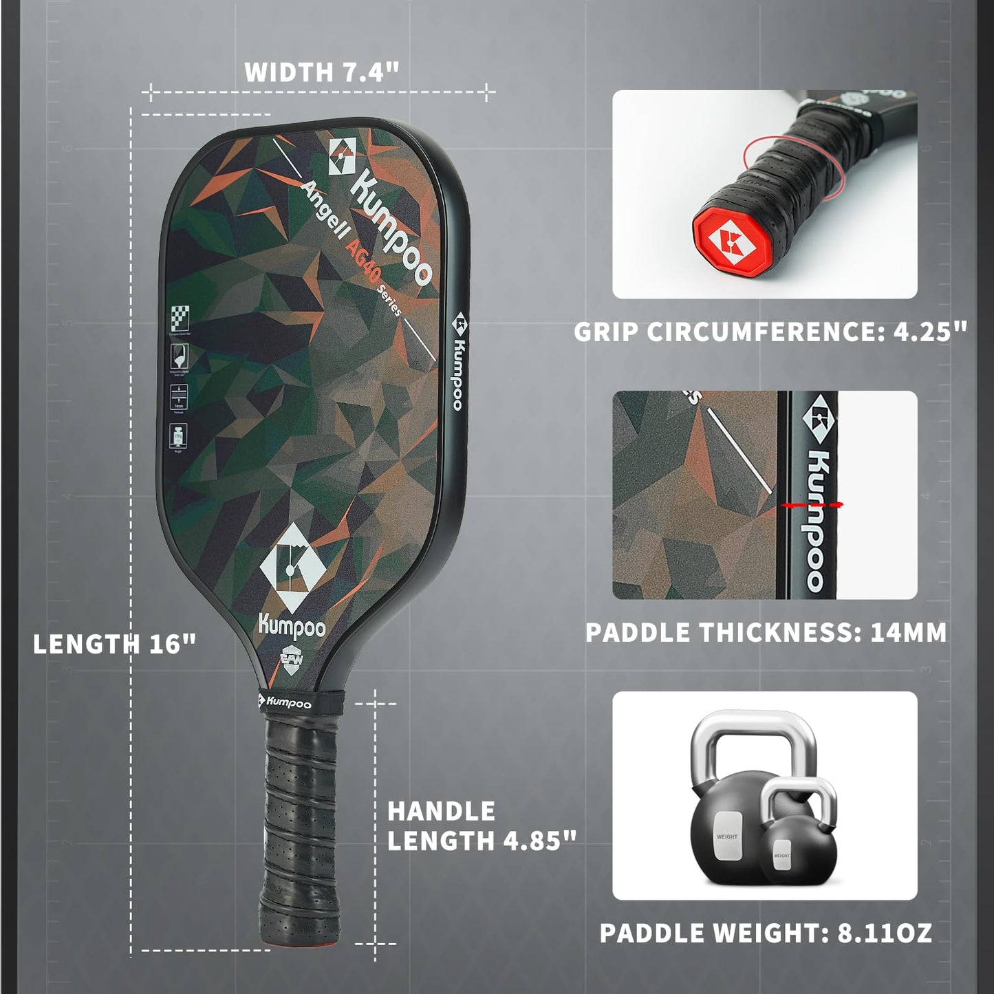 Pickleball Paddle, Carbon Fiber Pickleball Racket Lightweight with Fiberglass and PP Honeycomb Core, Large Sweet Spot Pickle Ball Racquet Set with Cover Gifts for Beginners, AG40 Blue