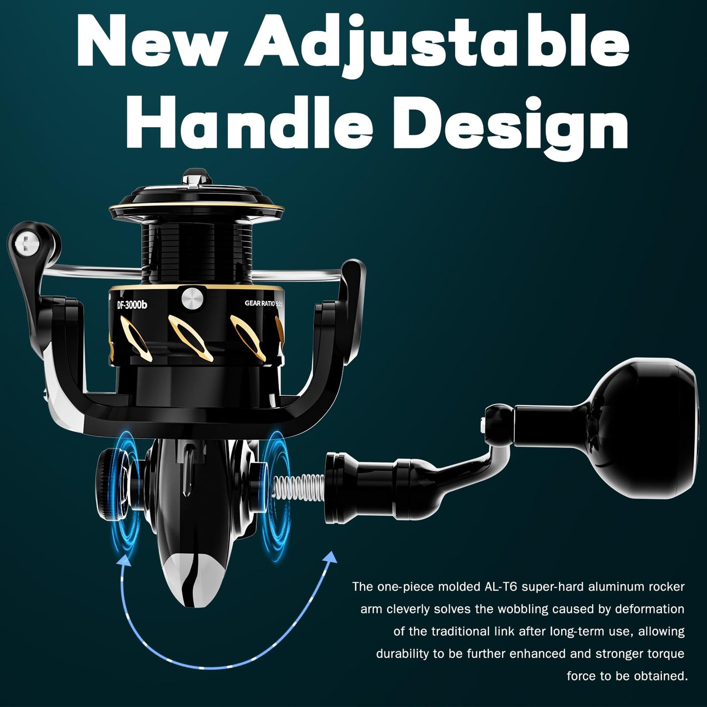 Ashconfish DF Series Spinning Reel Saltwater & Freshwater Fishing Reel, Lightweight Nylon/Fiberglass Frame, 7+1BB, 5.2:1 Gear Ratio,Long-Distance Casting DF (Deep Spool Line Cup(DF), 5000)
