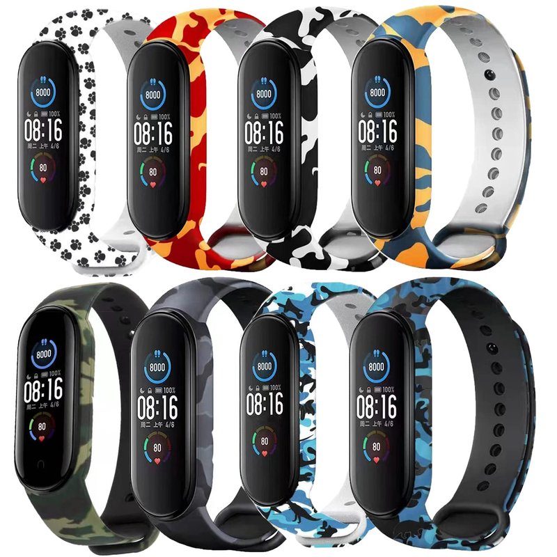 XINGMALY 8-Pack Camos Band Compatible with Amazfit Band 5/ Mi Band 5/ Mi Band 6 Bands for Women, Soft Silicone Floral Fadeless Strap Bands for Amazfit Band 5 Fitness Tracker