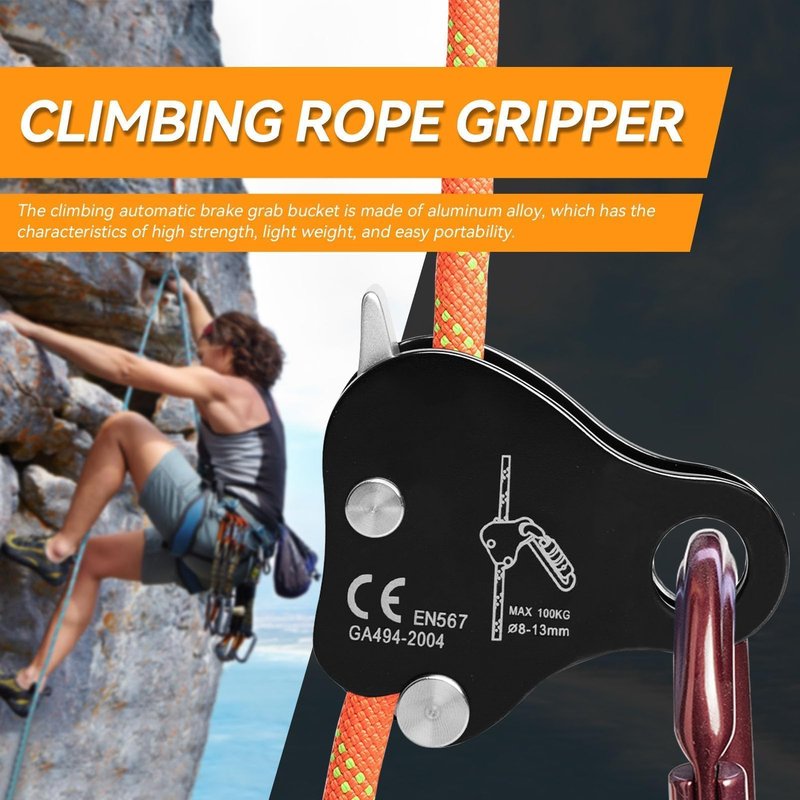 HERCHR Climbing Ascender, Fall Protection Belay Device Self Locking Ascender Riser Adjuster for 8‑13mm Rope Grab Clamp for Rock Climbing, Rappelling, Mountaineering, Arborist, Rescue (Black)