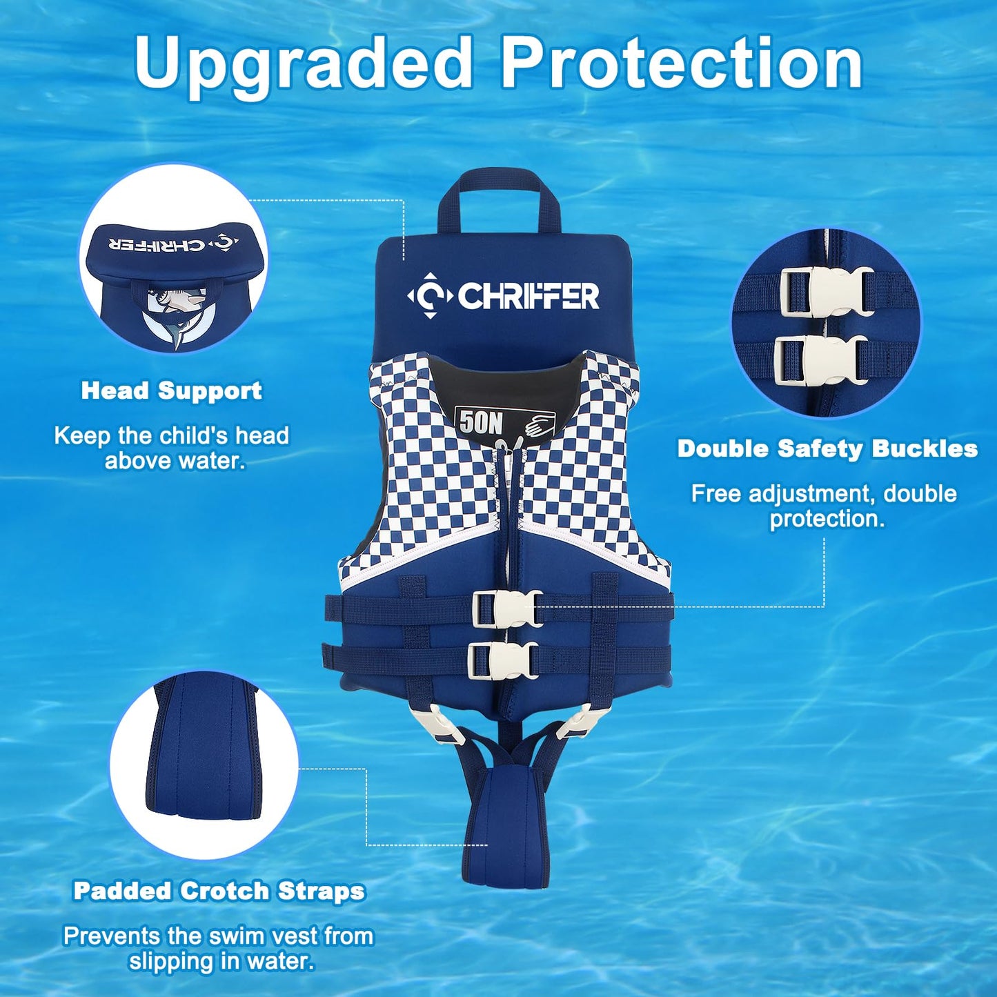 Chriffer Kids Swim Vest Life Jacket for 20-70 Pounds Boys and Girls, Zipper Style Easy On and Off, Floatation Life Jacket for 2, 3, 4, 5, 6, 7, 8, 9, 10 Years Old Beach Pool Water Park